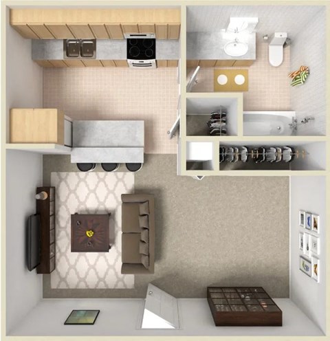 Floor plan for studio, 1 bath, 440 sqft